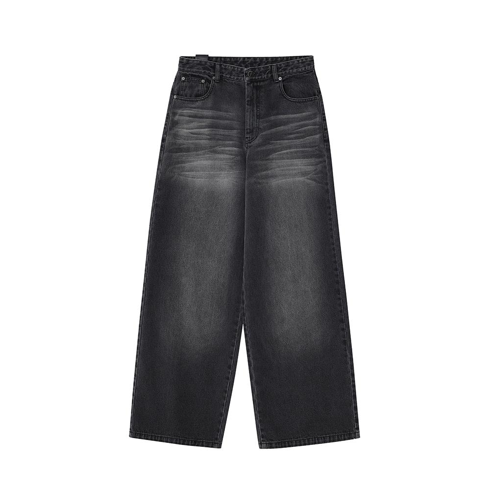 NOIRER Black Catwashed Wide Denim Pants (Black)