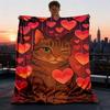1pc Heart Cat Print Outdoor Flannel Blanket , Machine Washable Perfect Gift for Birthday , Holiday Travel Accessory , Durable Material