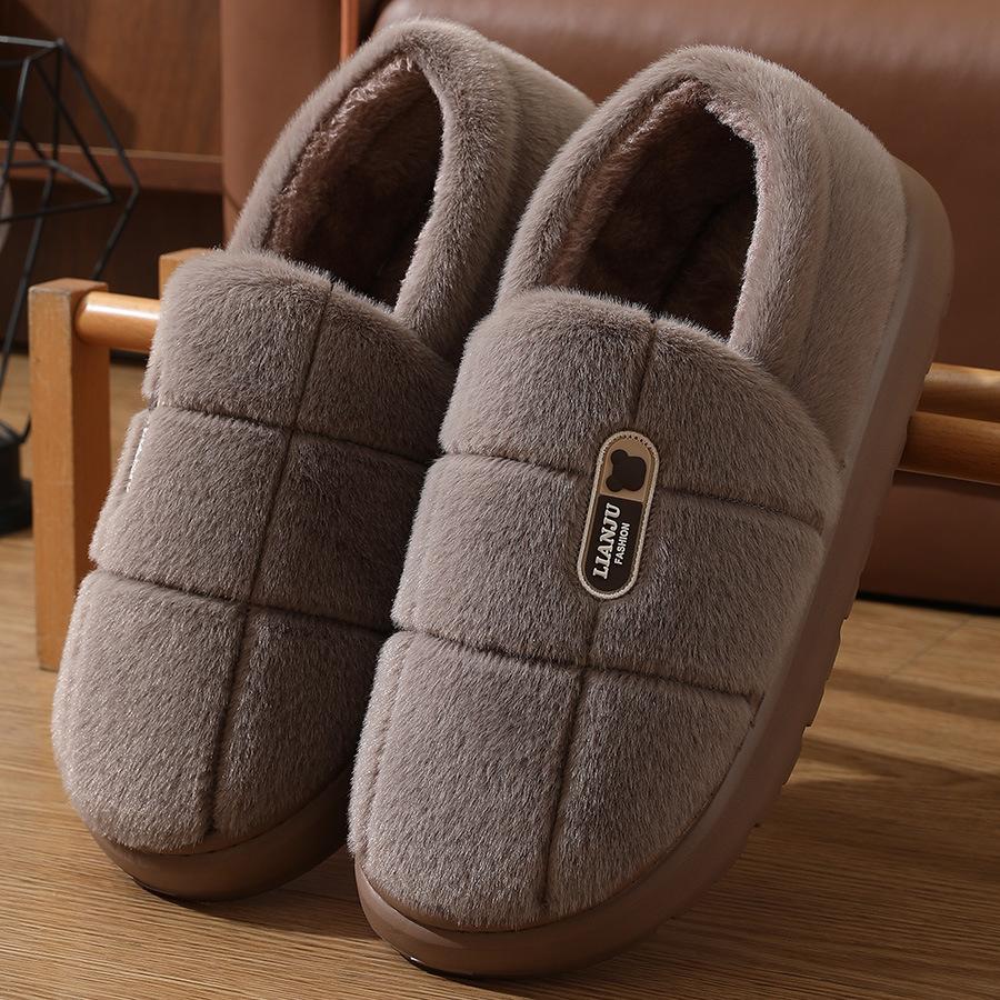 2025 New Winter Cotton Slippers Large Size Home Slippers One Pedal Warm Wool Slippers Thick Bottom Plush Slippers