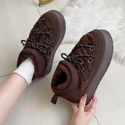 Fashion Women's Winter Thick Bottom Lace-Up Cotton Snow Boots Round Toe Comfortable Short Tube Fashionable Ankle Boots for Women