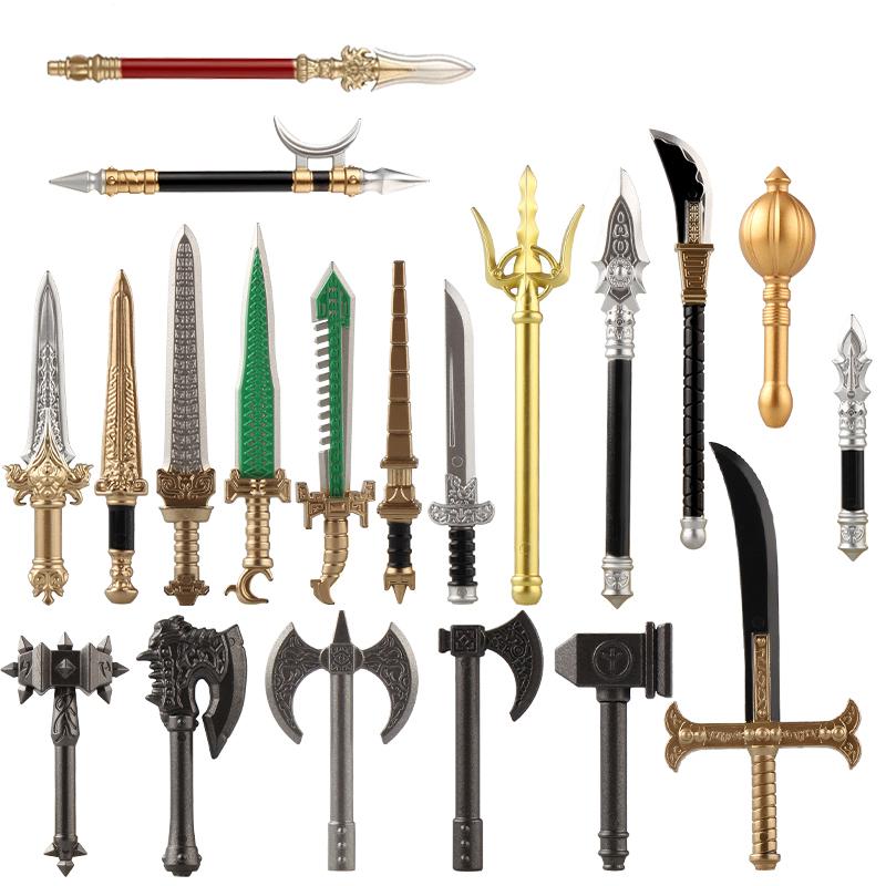 Medieval Military Solider Figure Weapon Accessory Sets Building Blocks Crusader Knight Armor Warrior Shield Sword Flag Brick Toy