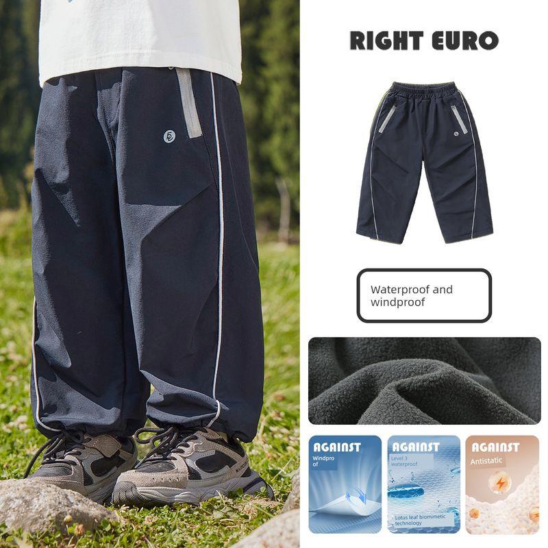 Right-Ou Boys' Fleece Paratrooper Pants Winter Clothing New Winter Style Baby Fleece-Lined Thickened Pants Winter Children's Clothing