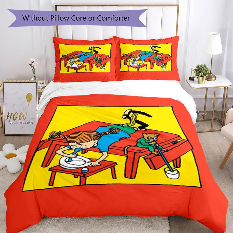 3pcs Pippi Longstocking Bedding Set Duvet Cover Closure Includes 1 Duvet Cover & 2 Pillowcases, Soft and Comfortable for All Seasons.