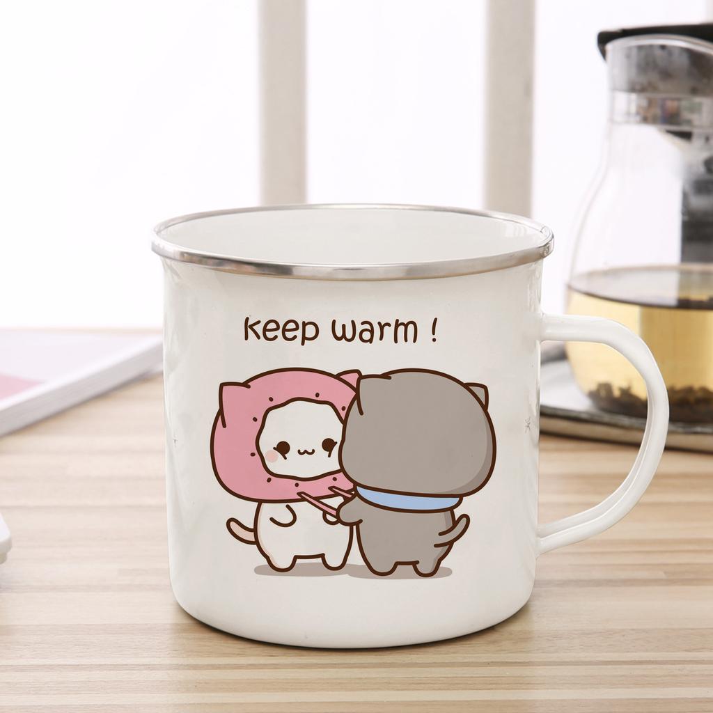 New Peach and Goma Cat Enamel Coffee Tea Cup Cute Animal Breakfast Dessert Milk Water Cup Couple Gift Original Breakfast Cups