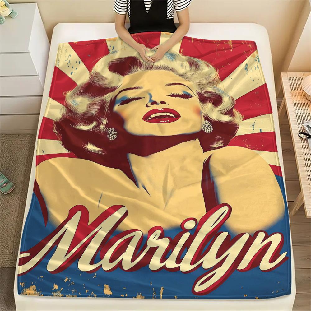 1PC Marilyn Monroe Print FlAannel Blanket, High quality Comfortable for All Seasons, Home Decor, Warmth and Comfort
