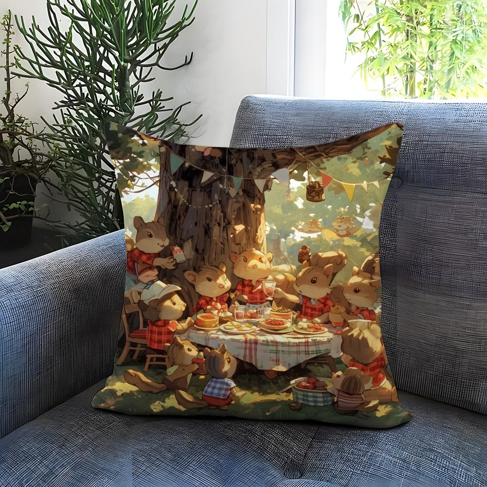 Cute Squirrel Cushion Cover Comfortable Reversible Pillow Cover Ideal for Car Sofa Bedroom & Beyond
