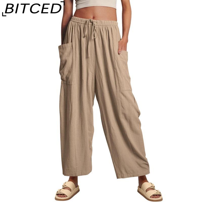 BITCED Damenmode, lässig, einfarbig, bedruckt, hohe Taille, Hosen und Caprihosen