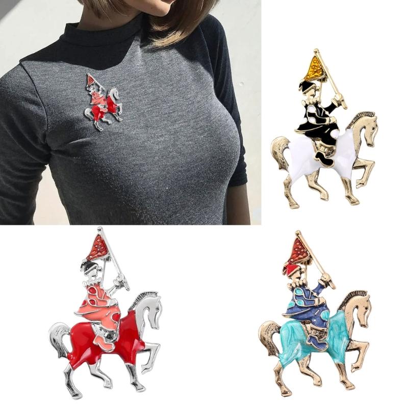 Equestrian Pin for Coat and Scarf Attachment Fashion Knight Horse Brooch Jewelry for Suits And Scarves