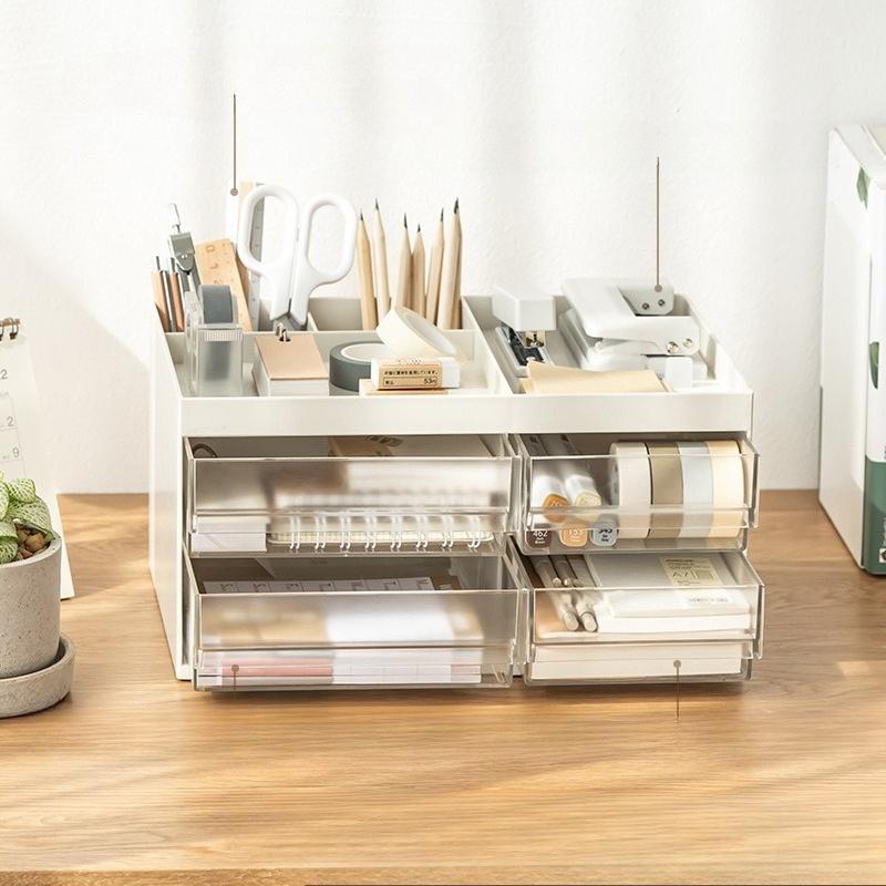 Desktop High Aesthetic Minimalist Storage Box, Large Capacity Dust-proof Plastic Pen Holder