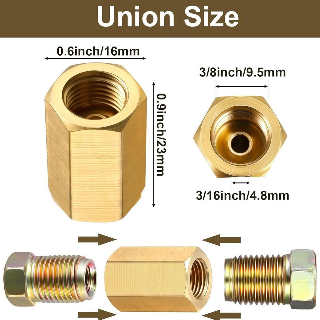 12pcs Brake Line Fitting Set, 3/16" Brass Brake Line Connector, Internal Thread Inverted Fitting, M10 Thread, Brass Fitting