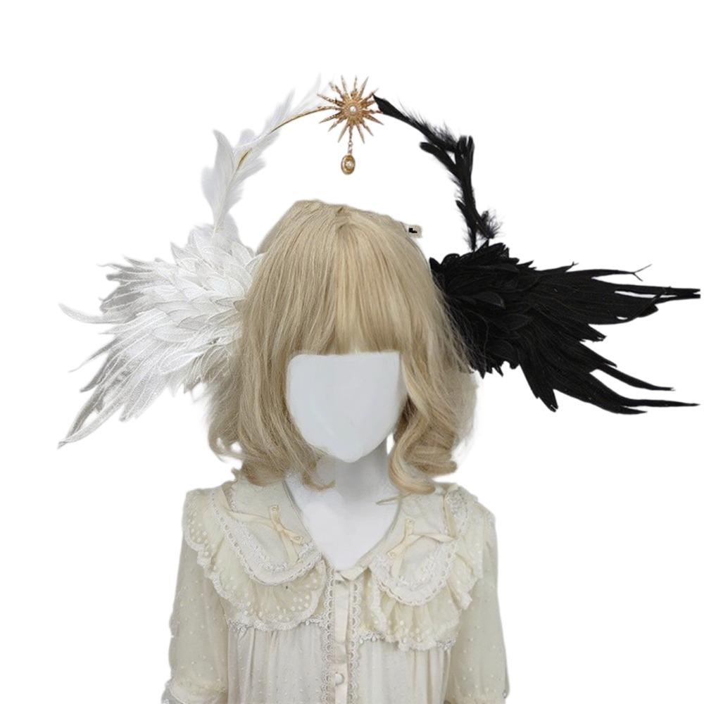 Gothic Lolita Corona Aureola Ala d'Angelo Copricapo da Donna con Ala Flessibile per Hallown Cosplay Festa Accessorio per Capelli Oggetto di Scena per Fotografia