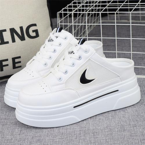 

Модные полутапочки 8 см, женская верхняя одежда, лето 2024 г., новые сетчатые дышащие туфли без каблука, увеличивающие рост, лоферы, кроссовки 40 чёрный