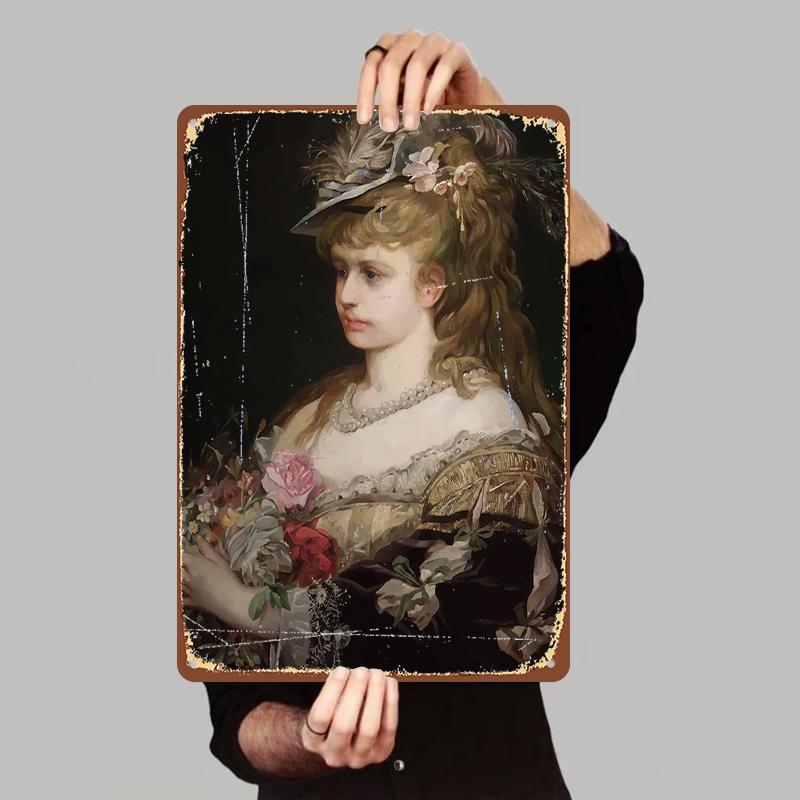 

Vintage Court Lady Metal Wall Art European Classical Portrait Decorative Hanging Painting 7.9x11.8In(20x30cm)