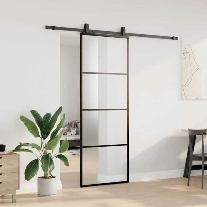 VidaXL Porte coulissante kit de quincaillerie noir 76x205 cm verre ESG, porte intérieure, porte de grange intérieure, porte 3375937