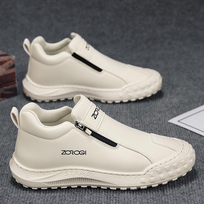 

Men Shoes Slip-On Sneakers Fashion Breathable Non-slip Walking Shoes Zipper Work Male Leather Shoes Platform Outdoor Casual Shoe 39