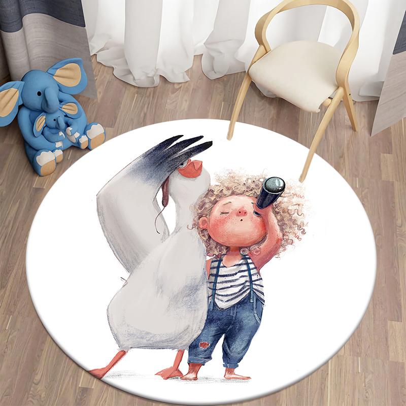 Floor Mat Animal Little Girl Cute Round Rug Mat Living Room Rug Children's Room Decoration Door Mat Pet Mat