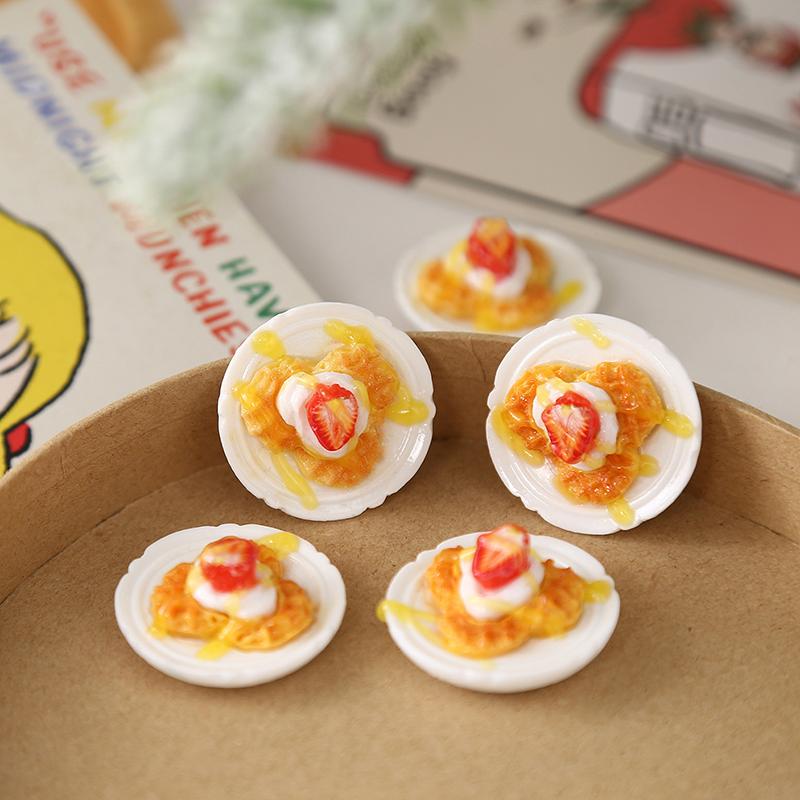 38Styles Dollhouse Miniature Simulation Food Strawberry Waffle Cake Model DIY Kitchen Accessories Resin Dollhouse Decoration