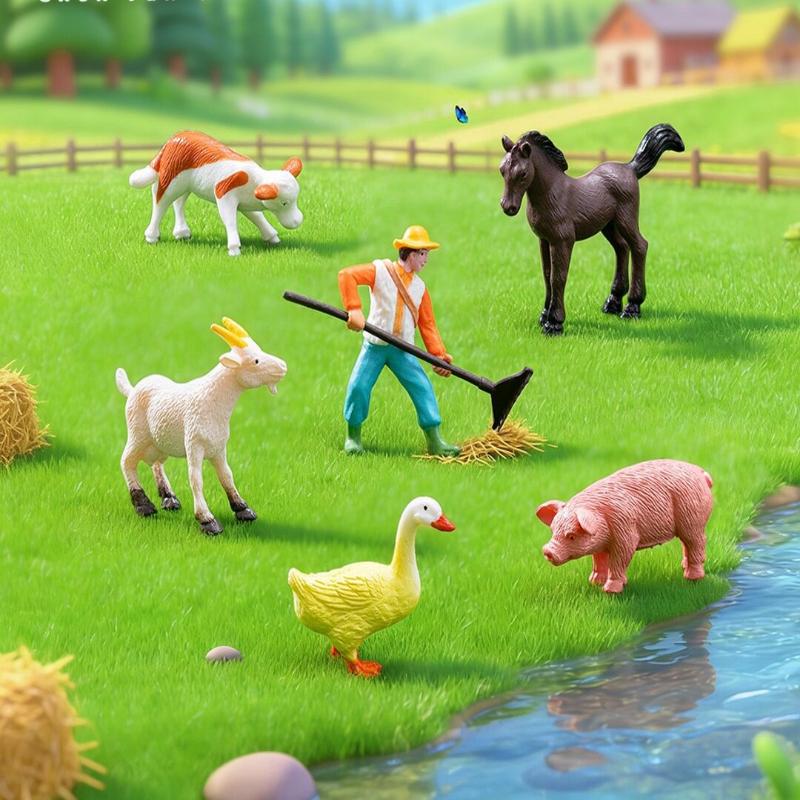 5Pcs/Set Farm Animal With Farmer Figurine,Realistic Farm Animals Including Farmer,Pig,Cow,Horse, Goat - Educational Farm Playset 5pcs