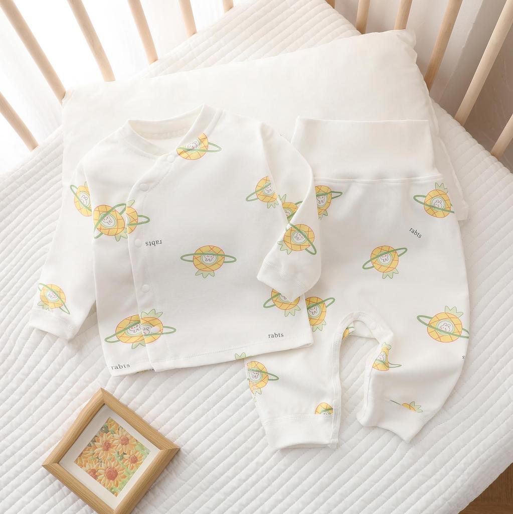 Autumn & Winter Newborn Pure Cotton High-Waisted Belly-Protecting Pajama Set