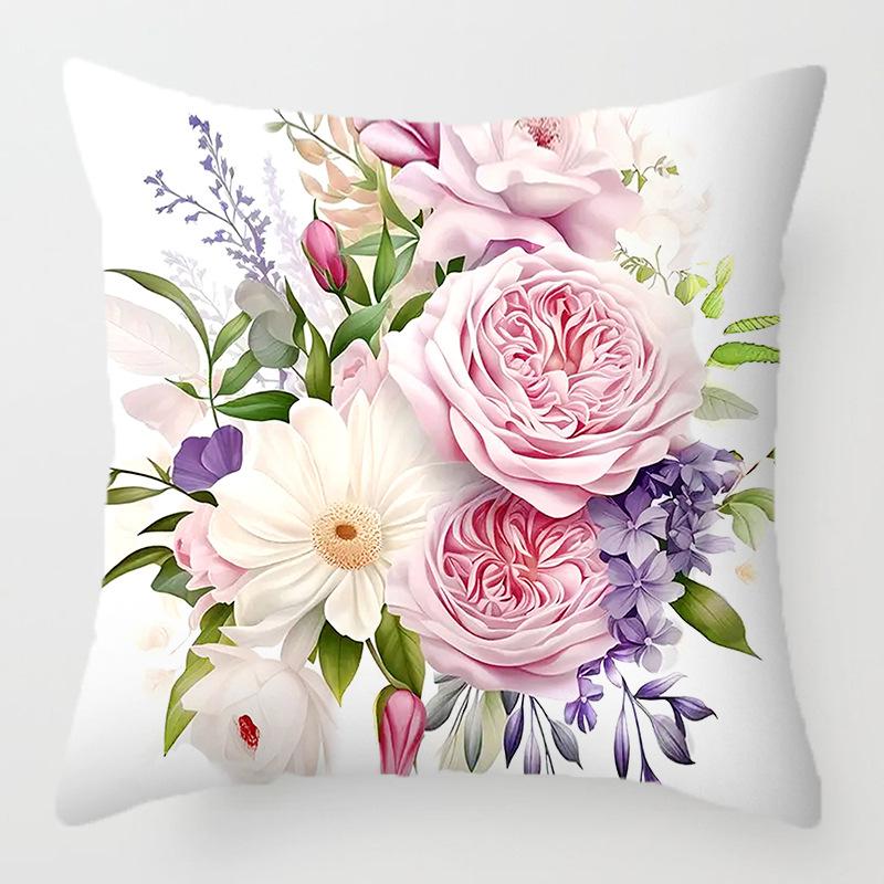 Light And Fresh Floral Pattern Series Throw Pillow Cover With Short Plush Print For Living Room Sofa Decoration Cushion Cover