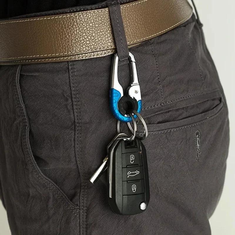 1/3pcs Keychain Men Stainless Steel Buckle Outdoor Carabiner Climbing Tool Double Ring Car Fishing Hook Key Ring Accessories