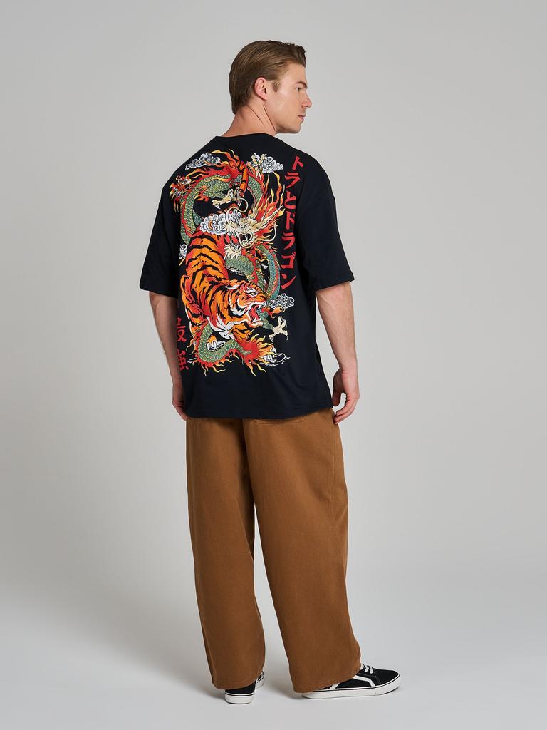 Tiger and Dragon Printed Short Sleeves Men Oversized Y2k Short Sleeve Fashion Casual Streetwear Harajuku Female Male Clothing