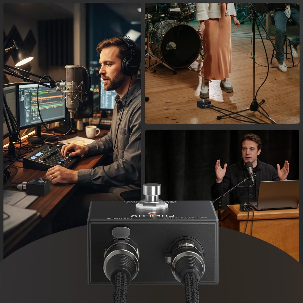 Cubilux XLR Nožní spínač Ztlumení pro 48V kondenzátorový mikrofon ze slitiny hliníku Přepínač pro použití na pódiu a doma MMX-3 Mikrofony, Ruční/Nožní ovládání, Pouzdro,