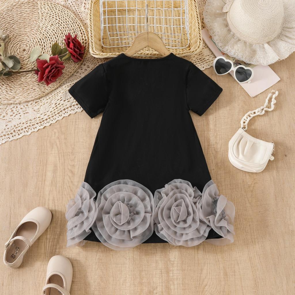 Meiteņu stilīgs T-krekls ar sieta ielaidumiem - Jaunākās modes, salds, ar īsām piedurknēm, bērnu tops