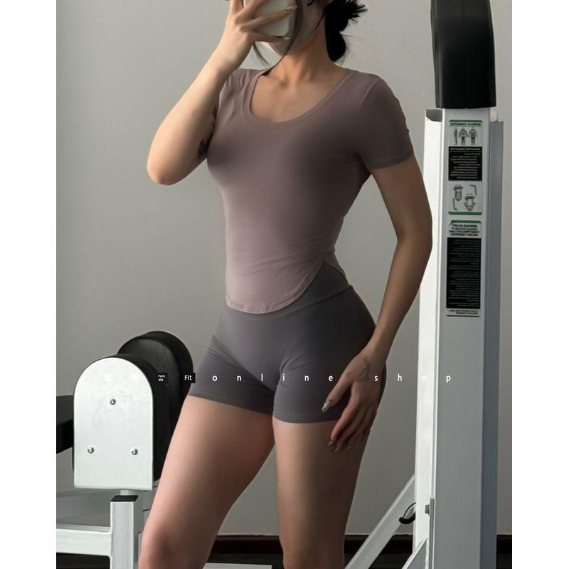 Fashion Curved Hem Fitness Short Sleeve Women's Running Sports Breathable Tops Silm Slim Looking Lightweight Yoga Clothes T-shirt