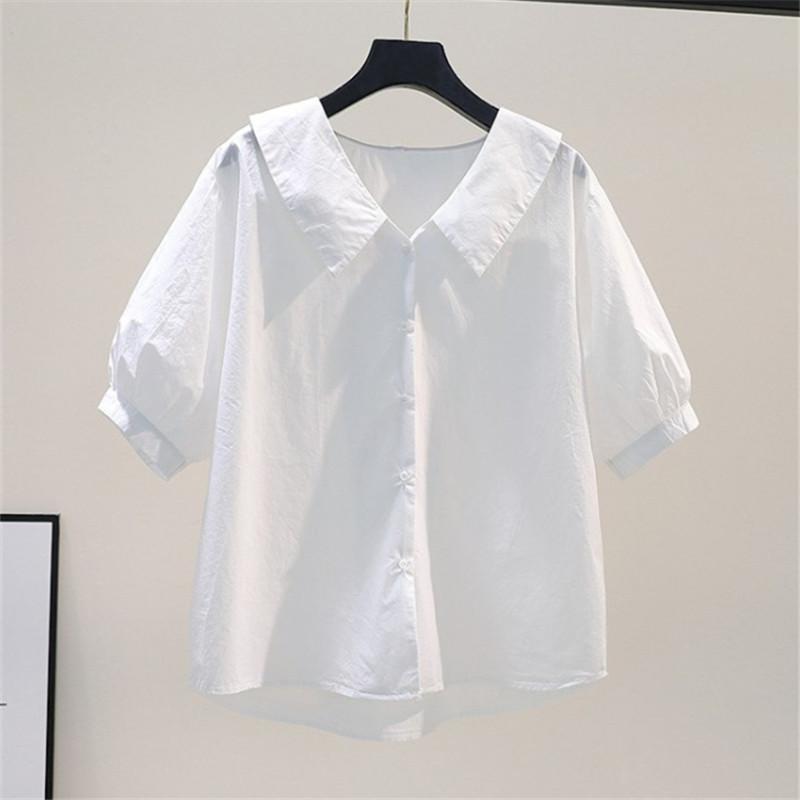 Small Fresh Blue Striped Doll Collar Shirt Women's Loose and Thin Cotton Shirt 1116 Summer Fashion Medium-sleeved Top
