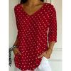 Casual and Fashionable New Women's Loose Polka Dot Printed Three-quarter Sleeve V-neck T-shirt Top