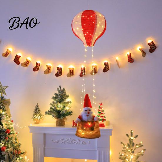 Colorful Party Atmosphere Lights Christmas Santa Claus Hot Air Balloon Lantern, Lighted Outdoor Decoration with Reusable Supplies LED String