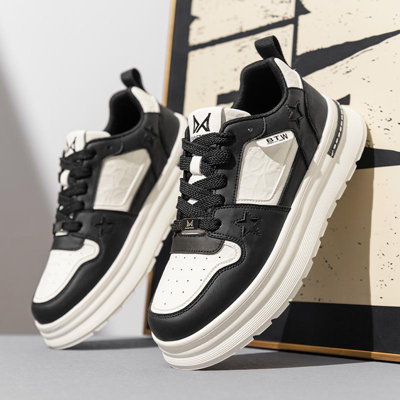 

Men s shoes 2025 new spring trend brand versatile sports and leisure board shoes men s leather surface thick sole heightening white shoes 44