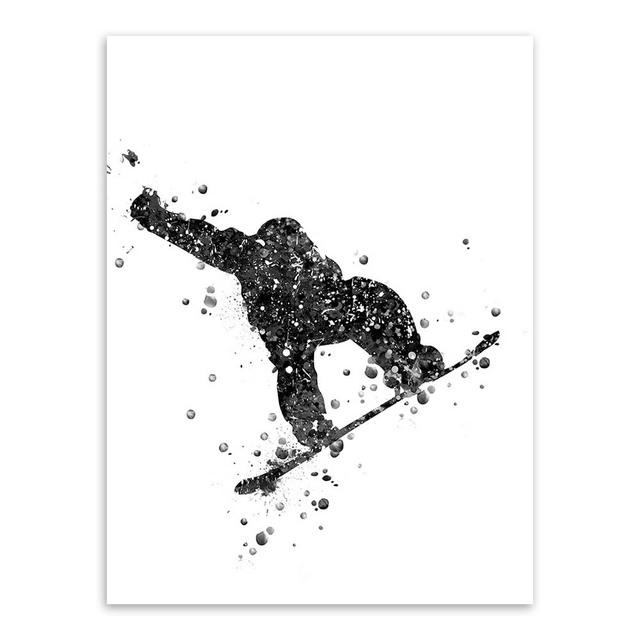 Watercolor Canvas Painting Skiing Sports Modern Minimalist Boy Bedroom Decorational Picture Canvas Wall Art Home Decor