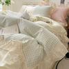 Korean Princess Style Bedding Set Soft Skin-friendly Lattice Lace Ruffles Quilt Cover Plaid Style Duvet Covers Set Pillowcases