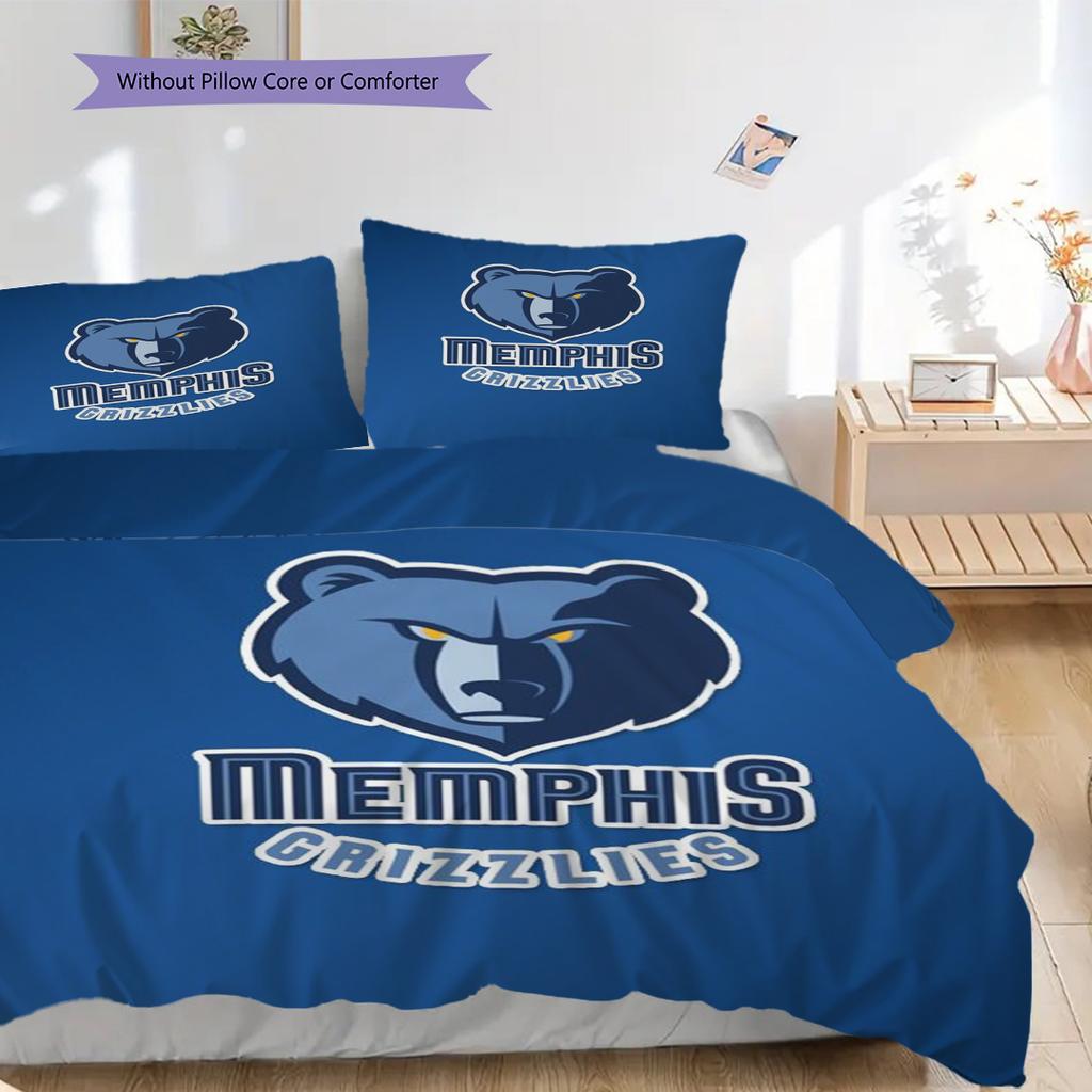 Memphis Grizzlies Bold Fierce Three-piece Set(1 * Duvet Cover + 2 * Pillowcase, Without core)Soft and Comfortable Duvet Cover and Pillowcase