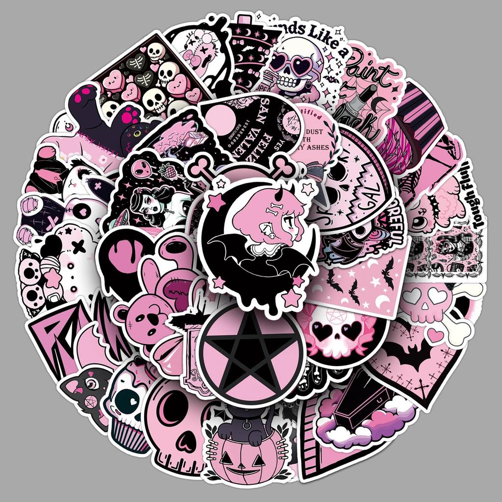 50 Black Pink Gothic Stickers: Creative, Sweet, Cool Style for Journals, Cups, DIY, and More