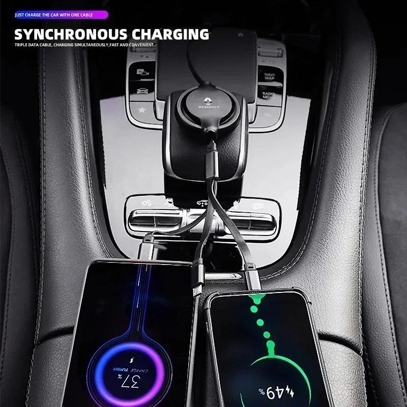 Interior Stickers Car Internal 3 in 1 USB Telescopic Charger Adapter Cord Cable for Renault koleos duster megane 2 logan clio Au