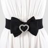 Love-Shaped Rhinestone Inlaid Bow Wide Belt With Skirt Sweet Black Wide Elastic Elastic Waist Seal Female