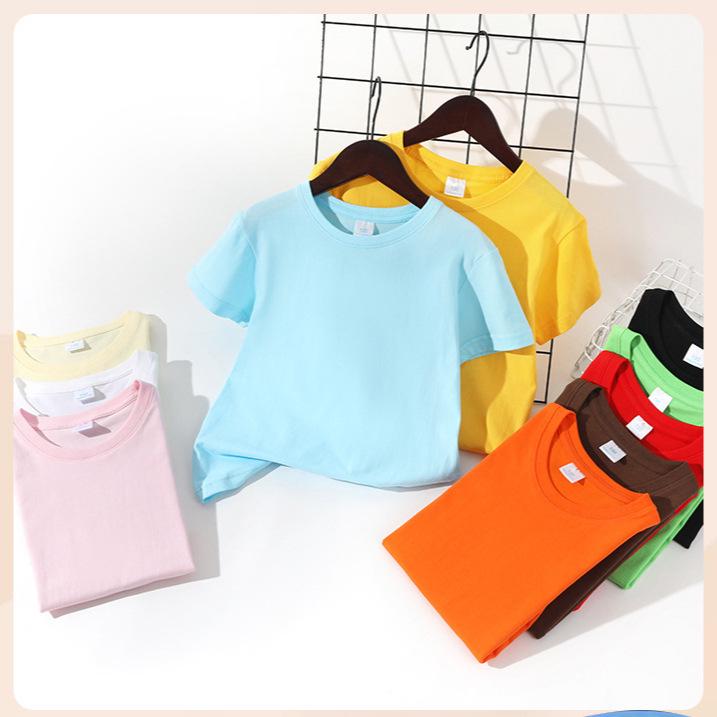 Pure Cotton Solid Color Children's Short-Sleeve T-Shirt for Girls and Boys