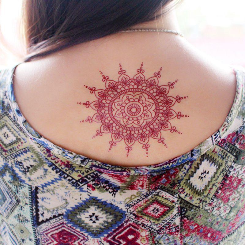 Lace Tattoo Sticker Vermilion Geometric Pattern Party Waterproof Henna Tattoo