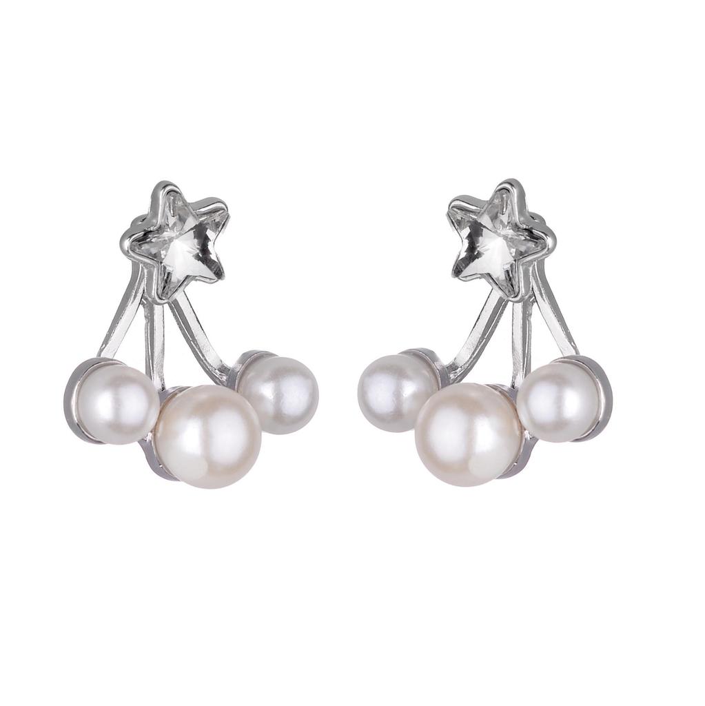European-American Fashion Star Crystal and Pearl Stud Earrings