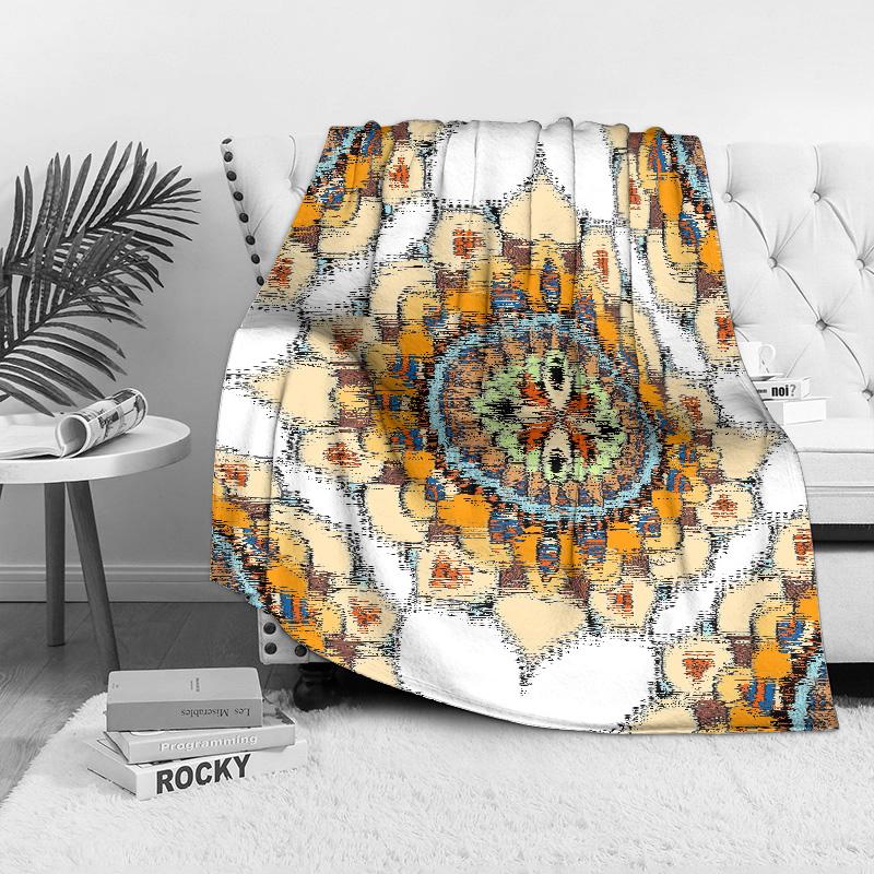 Boho Mandala Print Blanket Soft Fleece Throw Blanket for Sofa Bed Living Room Bedroom Decoration Gift