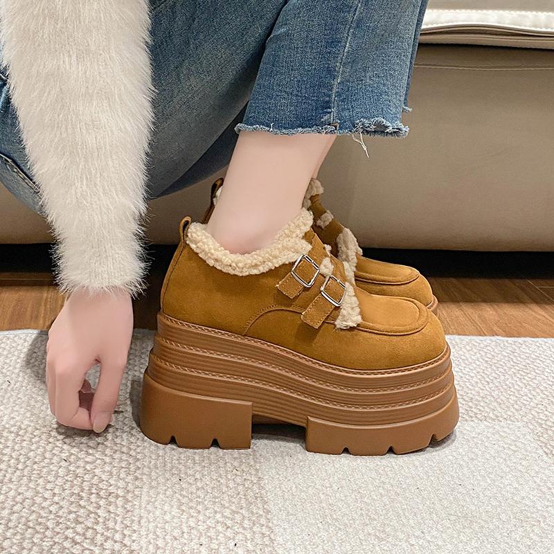 Neue 2024 Winter Damen Warme Baumwolle Schneestiefel Mode 10CM Hohe Plateau-Sneakers Dicke Absätze Wildleder Leder Damen Plüsch Pumps