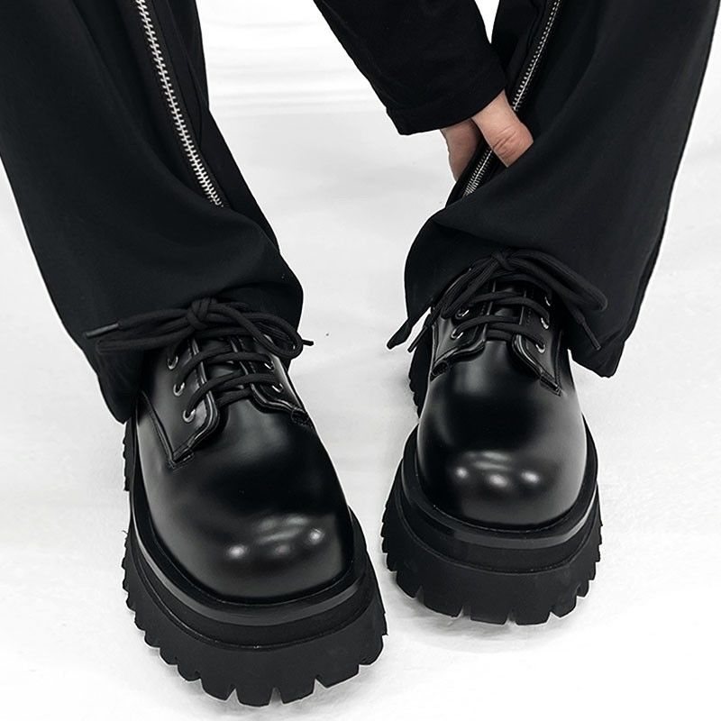 2025 Herren Hochwertige Britische Formelle Kleidung Runde Zehenpartie Lederstil Dicke Sohle Erhöht Großer Kopf Derby Schuhe