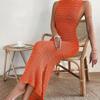 Knitted Hollow Out See Through Sexy Dress Fashion Sleeveless O Neck Summer Beach Dress Women Solid Elegant Casual Dresses Female 869