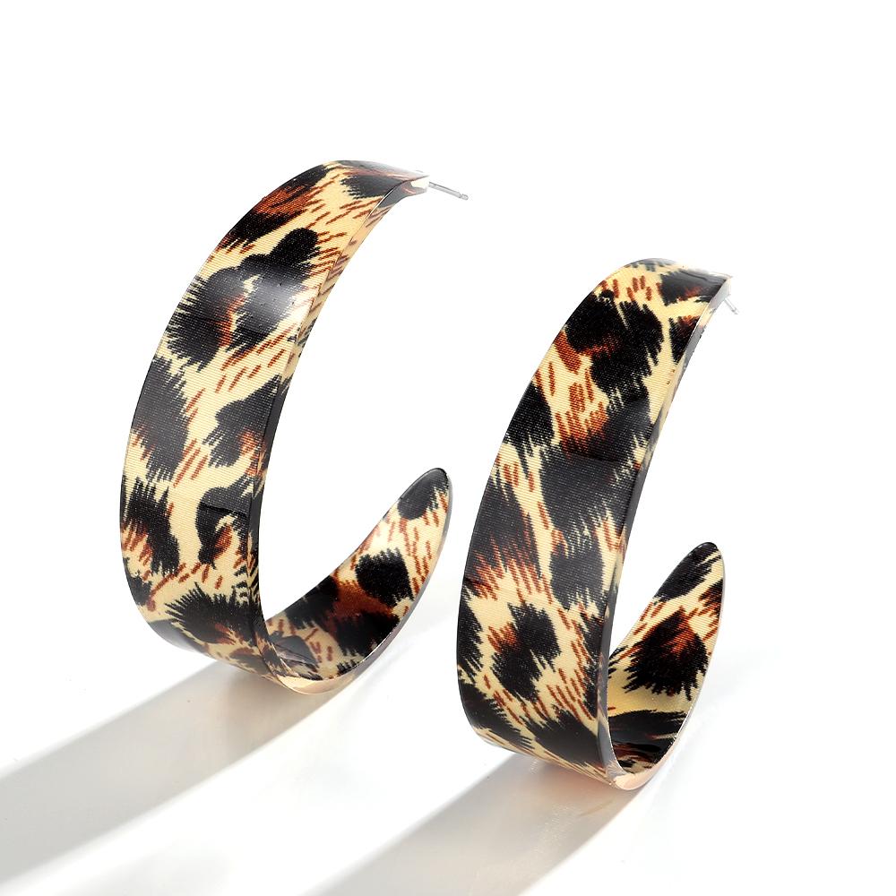Exaggerated Leopard Acrylic Circle Earring Hoops for Women Retro Geometric Resin Huggies Earring Statement Jewelry Birthday Gift