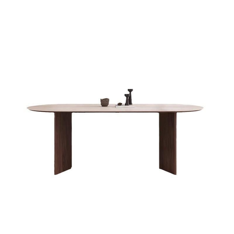 Mid-Century Style Oval Travertine Dining Table & Chair Set with French Solid Wood