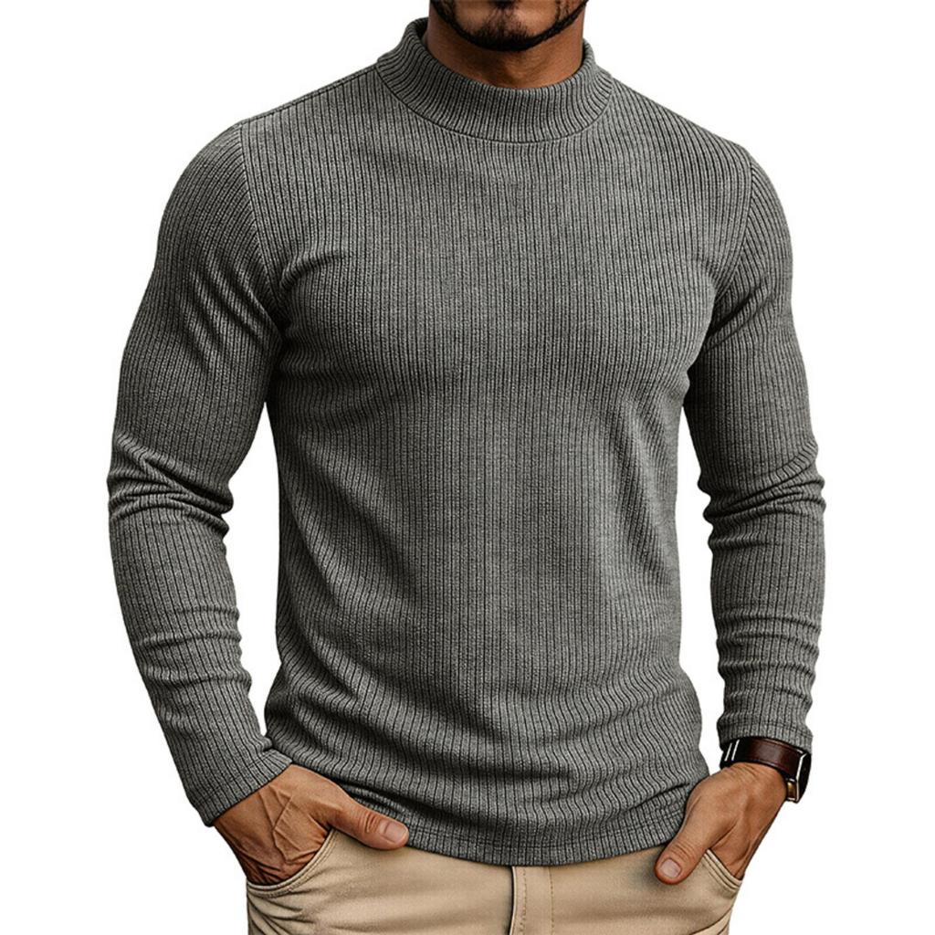 Men's Long Sleeve Stand Collar Knit Pullover Base Layer T-Shirt