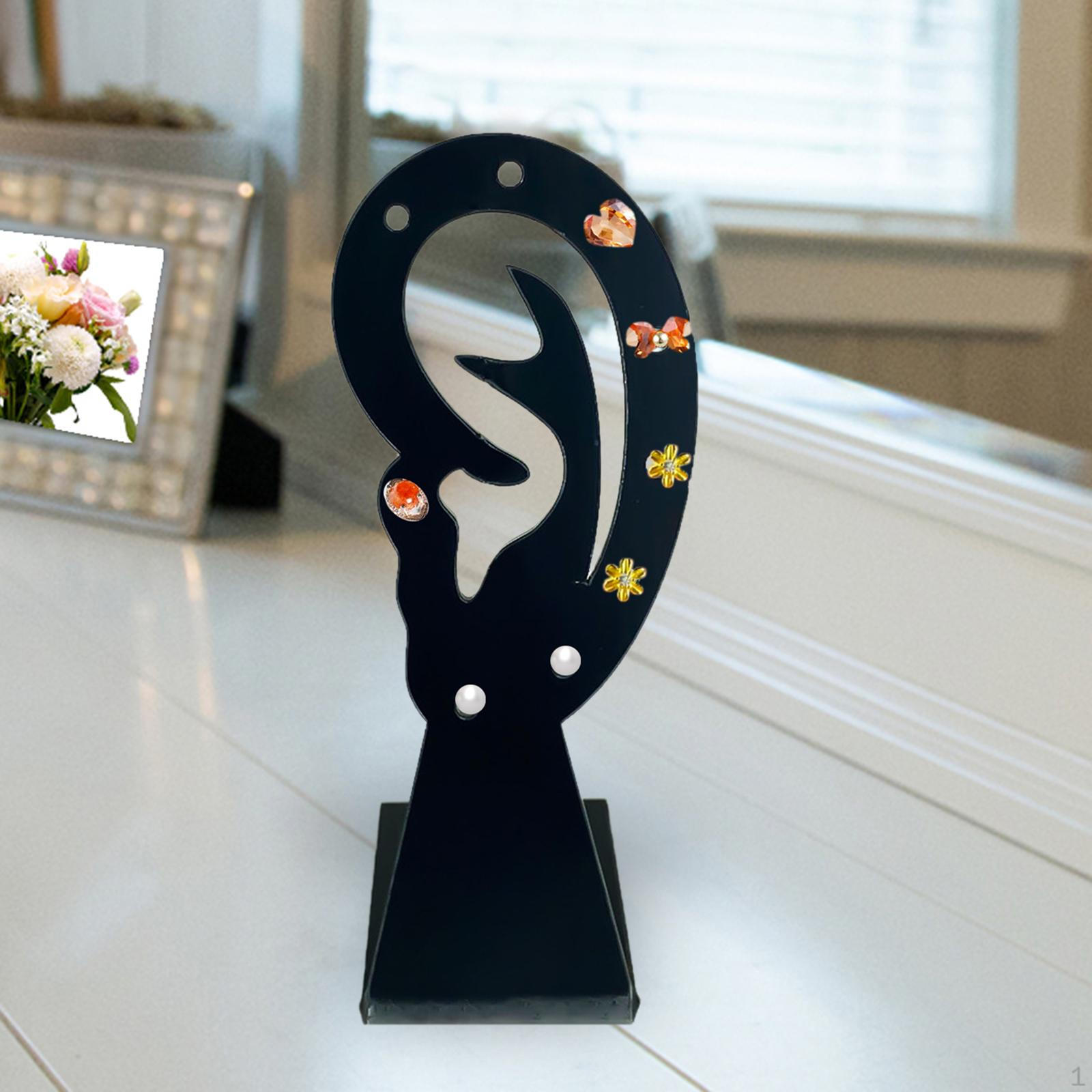 Acrylic Earring Holder Ear Shape 4.7 Inch Height Studs Jewelry Show Rack Durable Delicate Black